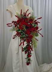 Red Berry and Amaryllis, Rose Cascade Faux Silk Wedding Bouquet