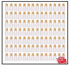 MaxMau 100pcs 1ml Small Mini Glass Bottles Jars with Cork Stoppers Tiny Clear