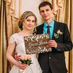 Wood Grain Wedding Guest Book with Pen for Decor As the Picture Shown