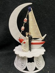 Wedding Cake Topper Sail boat Fishing Honeymoon Lake Groom top Shower Moonlights