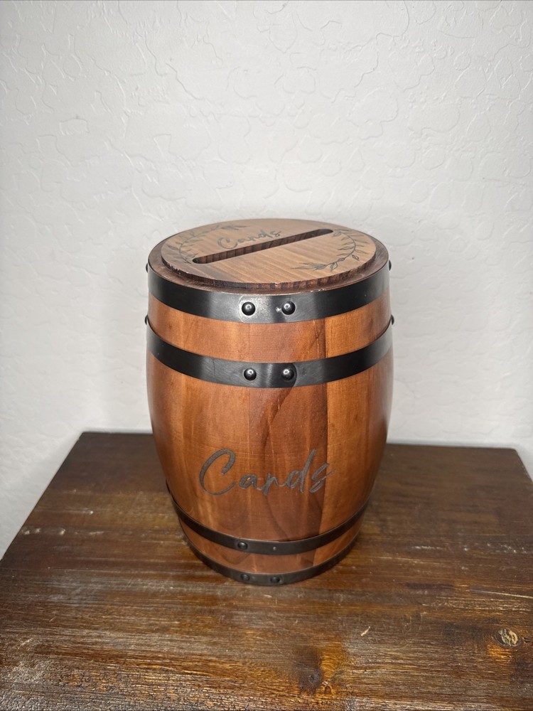 Wedding Oak Whiskey Barrel Card Box with Slot Gift Card Box Holder Wine Barrel