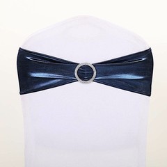 10 Navy Blue Metallic Spandex Chair Sashes Silver Buckles Wedding Decorations