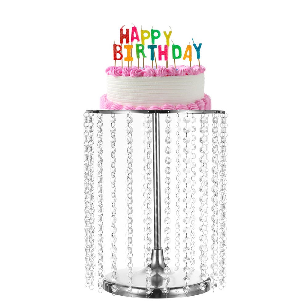 Metal Cake Stand with Crystal Pendants for Wedding Birthday Silver 12 x 15Inch