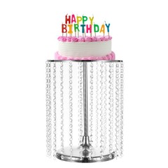 Metal Cake Stand with Crystal Pendants for Wedding Birthday Silver 12 x 15Inch