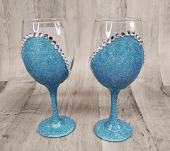Glitter Wine Glasses w/ Sequins – Wedding Party Bridal Shower Anniversary – Blue