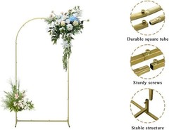 Versatile Gold Metal Wedding Arch 7.2×3.9FT – Perfect for Indoor/Outdoor Events