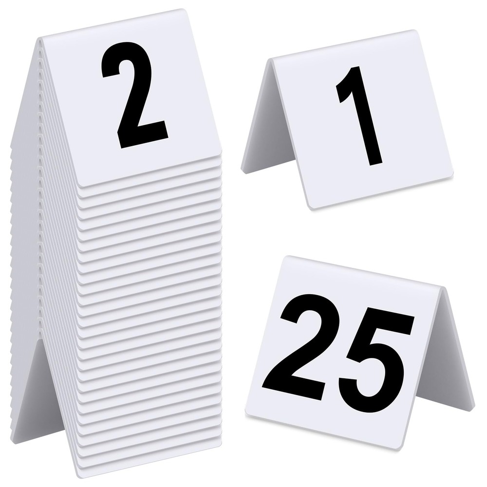 Tuanse Table Numbers 1-25 Acrylic Double 2.5 x 2.17 x 2 inches, White, Black