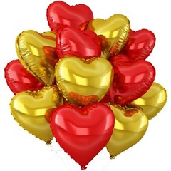 Heart Balloons,12Pcs Red Heart Shaped Foil Balloons,18Inch Gold Helium Red Gold