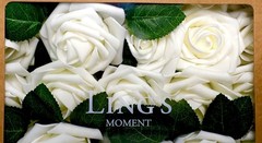 25 Ling’s Moment Artificial Foam Ivory Roses With Stems & Leaves NOB 25 Piece
