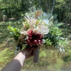 Bridal Wedding Bouquet Hand made Budget Friendly Faux Flowers White Pink Green
