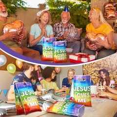 Pieces Gift Bags Bulk Religious VBS Plastic Treat Bags with 50 Jesus Loves Me