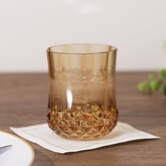 6 pcs Amber Gold 8 oz Crystal Cut Plastic Stemless Wine Glasses Disposable