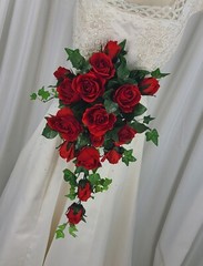 Sweet Roses of Red Cascading Ivy Faux Silk Wedding Bouquet