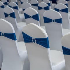 10Pcs 14″x5″ Stretch Chair Sashes Bows Chair Bands Sash with Buckle Blue