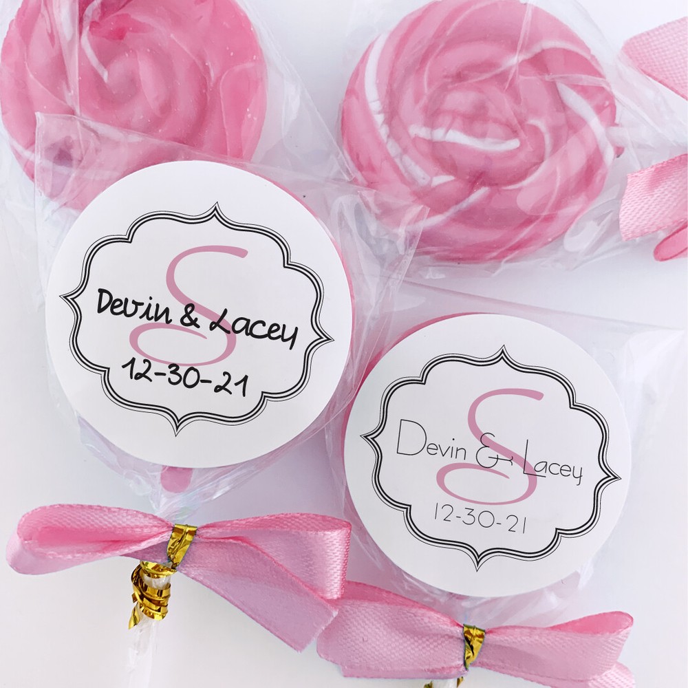 (24) Personalized Wedding Favor Labels Stickers Monogram Border 1.67″ Round