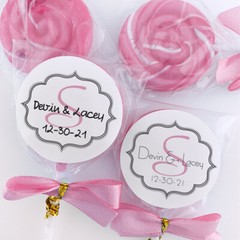 (24) Personalized Wedding Favor Labels Stickers Monogram Border 1.67″ Round