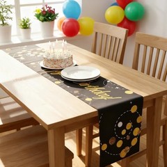 Happy Birthday Table Runner Gold Birth Party Sign Table Runner Vintage Black