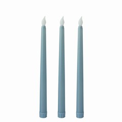 3 DUSTY BLUE 11″ tall LED Flameless Taper Candles Lights Home Wedding