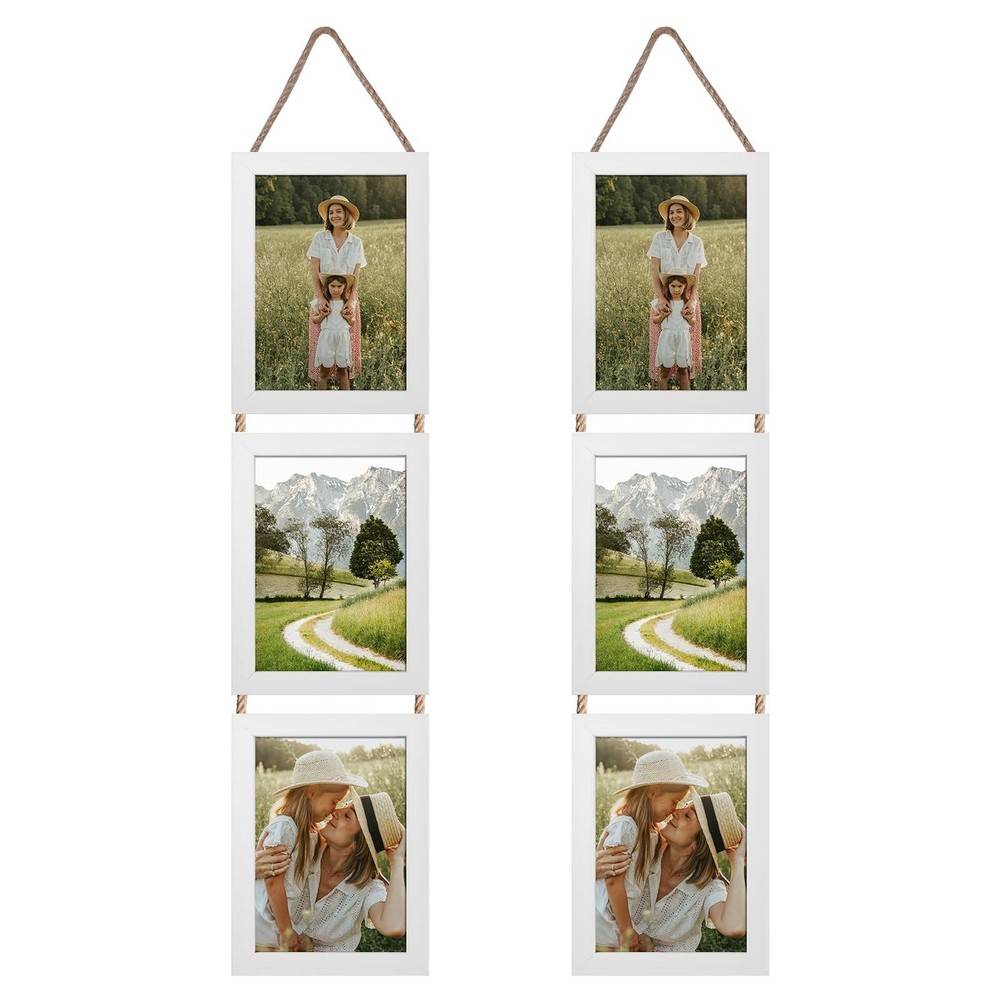 Lavezee 5×7 White Hanging Collage Picture Frames Set of 2, 6 Opening Vertical…