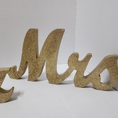 GOLD Glittered Wooden Mr & Mrs Freestanding Wedding Table Display (2 Glue Spots)