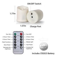 12pcs LED Rechargeable Tea Lights with Remote Timer and USB 12pcs Warm White
