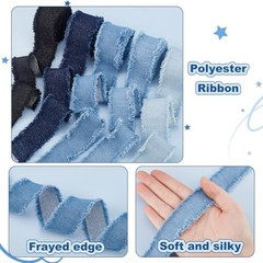 8.5 Yds x 1-5/8 inch 5 Colors Denim Ribbon, Rustic Frayed Fringes Fabric