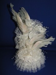 New Elegant Wedding White Love Birds Caketop, Satin bead Flowers & leaves #230