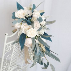 Peacock Blue Bouquet Silk Fake Flowers Bridal Drop Shape Wedding Supplies Decor