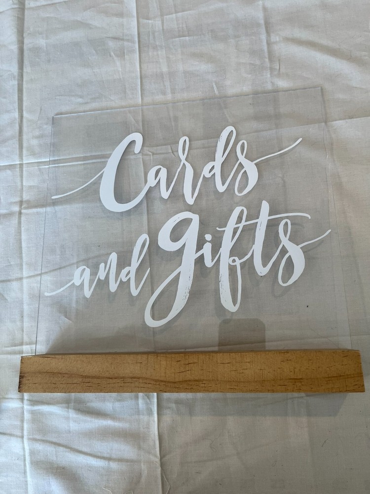 Studio His & Hers Clear Acrylic Table Sign “Cards & Gifts”