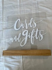 Studio His & Hers Clear Acrylic Table Sign “Cards & Gifts”
