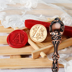 Wax Seal Stamp Kit Letter A Initial Brass Stamp with Red Wax Candle Gift Box