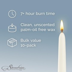 Stonebriar Tall 10″ White Unscented 10 Count Taper Candles, 7 10-Pack,