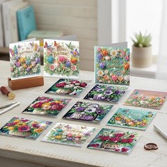 C’eitura 12Pcs Flower Bouquet Diamond Art Painting Greeting Card Kit with Env…