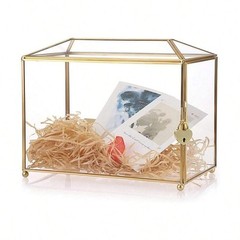 Gold Glass Card Box with Lock 10.2×5.9×8.3 Inches