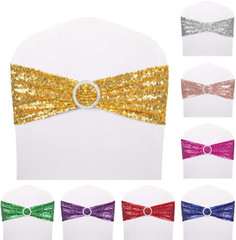 Sequin Chair Sashes Spandex Pack of 50 Sequin Stretch with Buckle Chair Band