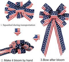 2 Pack 4th of July Decor Bow for Wreath,Red White Blue Stripe Stars Tree Topper