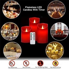 Flameless Battery Operated LED Candles, Remote 3 PACK with Remote Control Red