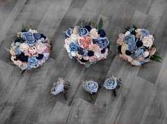 Pink Dusty Blue Bridal Cascade Bouquet Navy Sola Wood Bridesmaid Wedding Decor