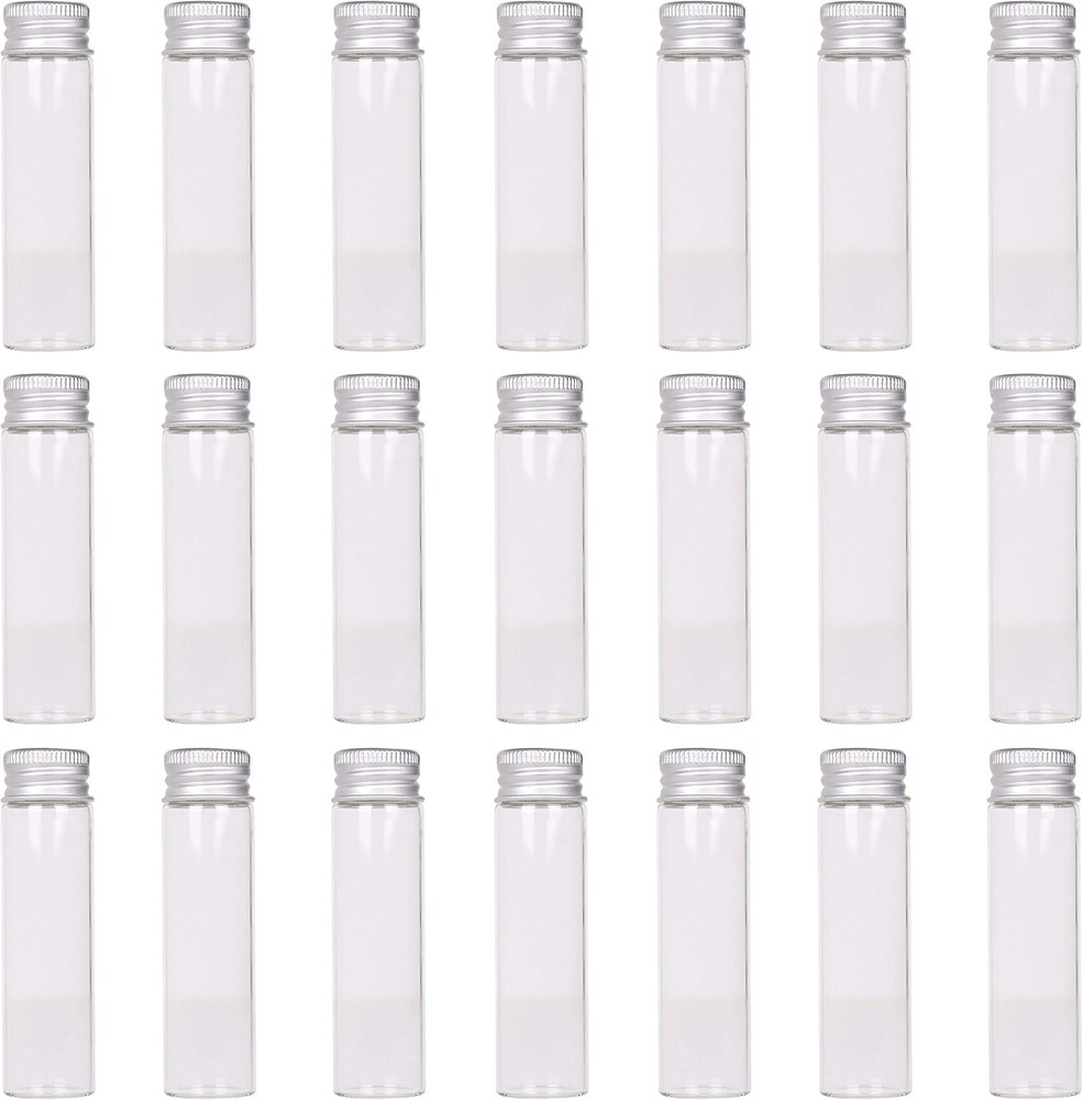 MaxMau 24 Glass Small Bottles 20ml Mini Jars with Screwed Metal Lids Clear