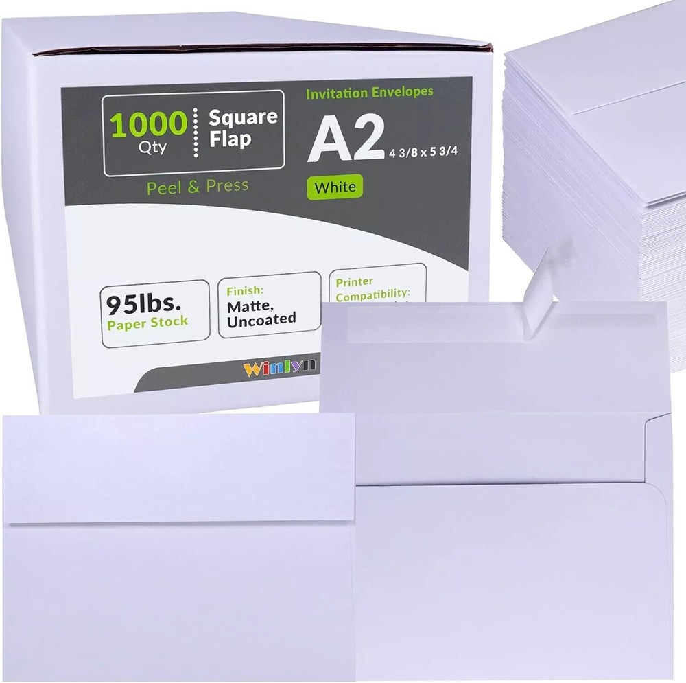 Winlyn 1000 Pcs Bulk A2 Invitation Envelopes in 1000 pcs white, White