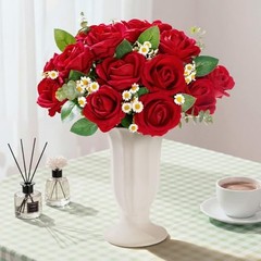 Classic Artificial Roses Flowers, Faux Long Stem Silk Roses Bulky for 12 Red