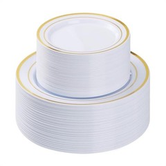 Plastic Plate, Disposable Party Plates with 50 Dinner Plates and 100PCS Gold