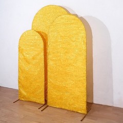 3 GOLD Metallic Tinsel Round Top Arch Polyester STAND COVERS Set Party Events