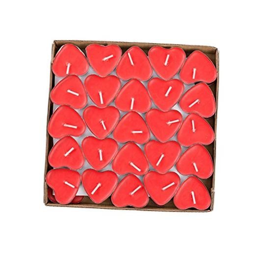 50 Pack Heart Shaped Unscented Tea Lights Candles – Smokeless Tealight Red