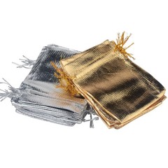 50pcs Adjustable Fabric Jewelry Bags Gold Drawstring Pouches for Wedding Storage