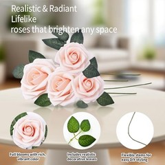25pcs Realistic Pink Foam Roses with Imitation Flower Pure Color Series-pink