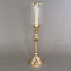 Candle Holder Brass Clear Glass Shade and Brass Ring 5.5″Dia 19.5″High Set/2