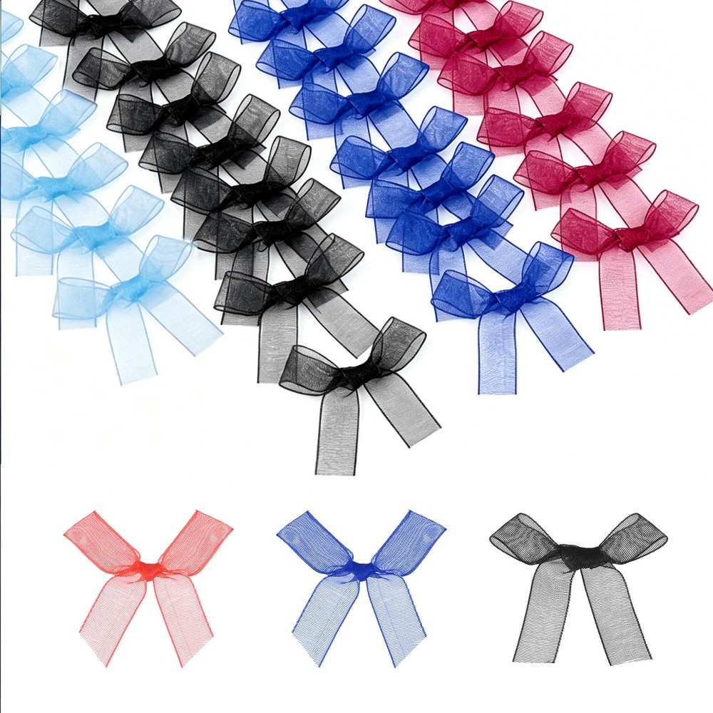 52 Pcs Mini Ribbon Bows, 2″ Tiny Bows Organza for Crafts, Mixed Colors