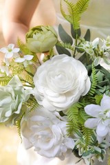 Wedding Bouquet 11 Inch White Artificial Rose Eucalyptus Bridesmaid Keepsake