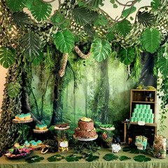 1 Set Vbs 2026 Jungle Party Decoration 10 X 13 Ft Netting with Tropical Rainfore
